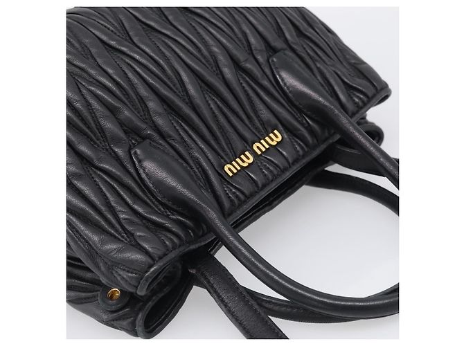 Miu Miu Matelasse Hand Bag Leather 2way Black Gold - vista 6