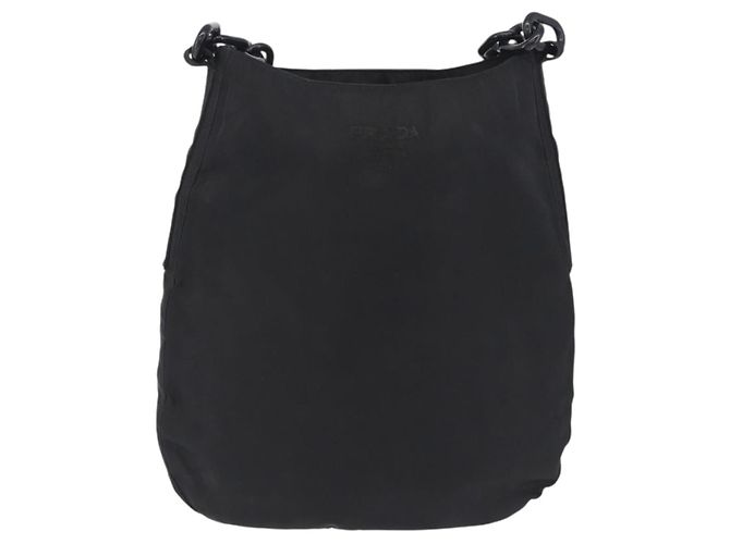 PRADA Schultertasche mit Kunststoffkette Nylon Schwarz Silber - Ansicht 2
