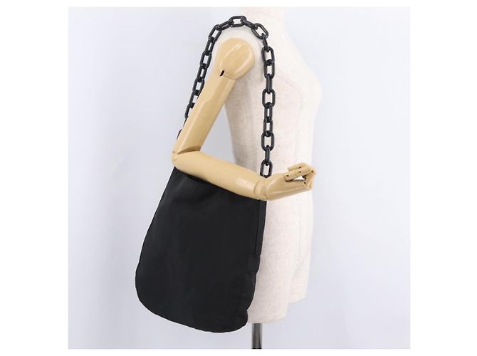 PRADA Schultertasche mit Kunststoffkette Nylon Schwarz Silber - Ansicht 24
