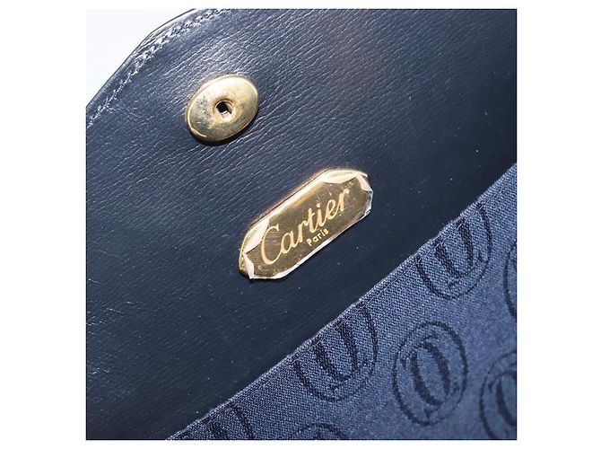 Cartier Sapphire Line Chain Shoulder Bag Leather Navy Gold - vista 17