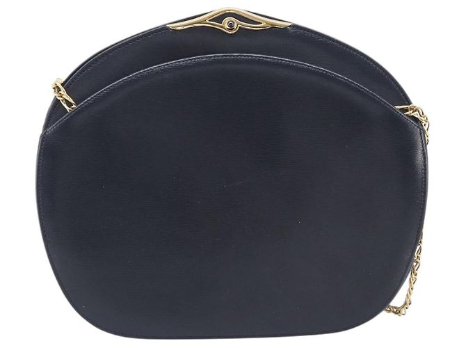 Cartier Sapphire Line Chain Shoulder Bag Leather Navy Gold - vista 2