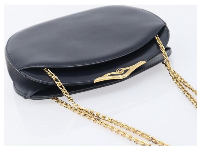 Cartier Sapphire Line Chain Shoulder Bag Leather Navy Gold - vista 6