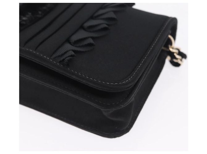 CHANEL Chain Shoulder Bag Satin Black Gold CC - vista 12