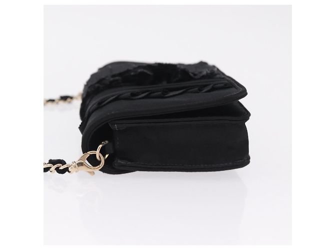 CHANEL Chain Shoulder Bag Satin Black Gold CC - vista 5