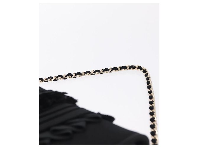 CHANEL Chain Shoulder Bag Satin Black Gold CC - vista 8