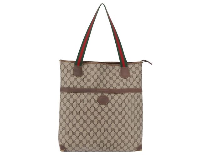 GUCCI GG Supreme Web Sherry Line Tote Bag PVC Beige Gold - vista 2