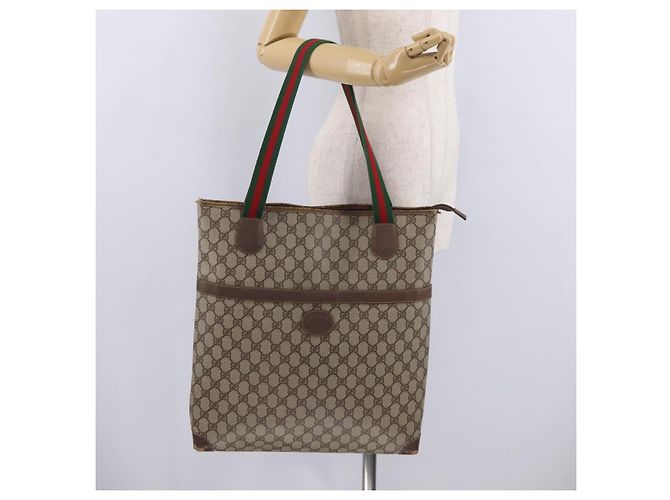 GUCCI GG Supreme Web Sherry Line Tote Bag PVC Beige Gold - vista 23