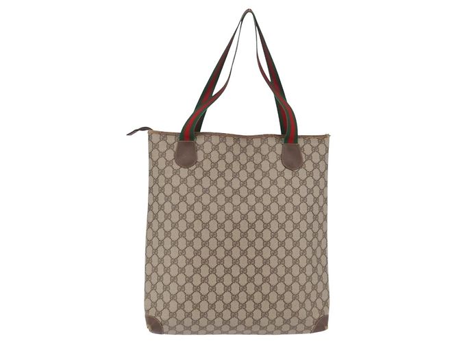 GUCCI GG Supreme Web Sherry Line Tote Bag PVC Beige Gold - vista 3