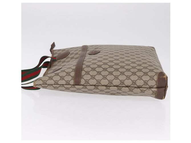GUCCI GG Supreme Web Sherry Line Tote Bag PVC Beige Gold - vista 5