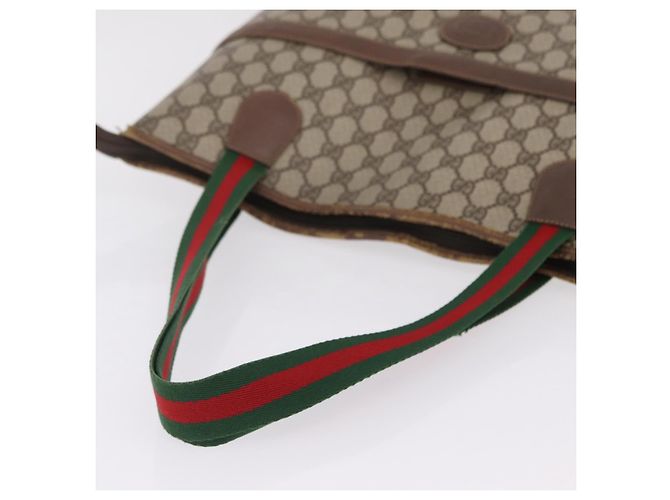 GUCCI GG Supreme Web Sherry Line Tote Bag PVC Beige Gold - vista 8