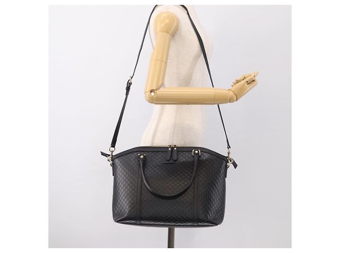 GUCCI Micro GG Canvas Guccissima Bag Leather 2way Black Gold 449657 - vista 26