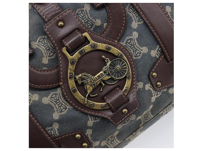 Céline CELINE Paris Macadam Canvas Horse Carriage Hand Bag Blue Gold - vue 17