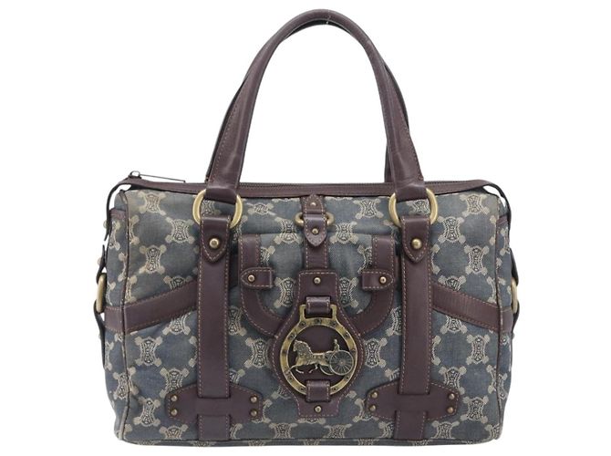 Céline CELINE Paris Macadam Canvas Horse Carriage Hand Bag Blue Gold - vue 2