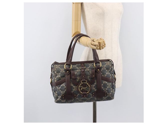 Céline CELINE Paris Macadam Canvas Horse Carriage Hand Bag Blue Gold - vue 27
