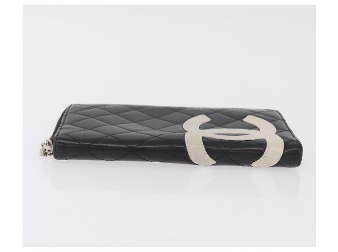 CHANEL Cambon Line Matelasse Long Wallet Leather Black Silver CC - vista 5