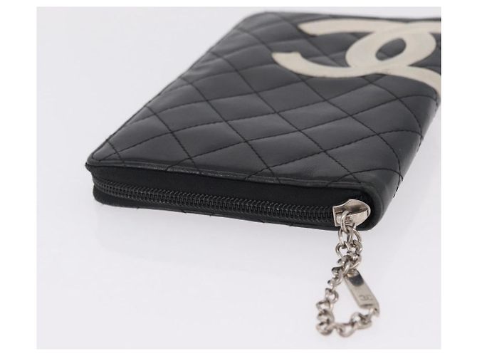 CHANEL Cambon Line Matelasse Long Wallet Leather Black Silver CC - vista 6
