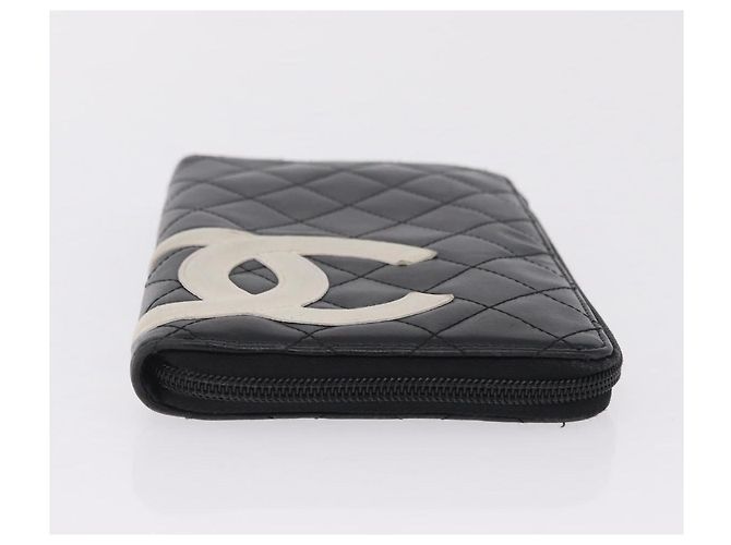CHANEL Cambon Line Matelasse Long Wallet Leather Black Silver CC - vista 7