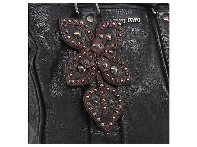 Miu Miu Tote Bag Leather Black Silver - vista 14
