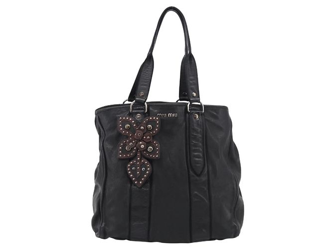 Miu Miu Tote Bag Leather Black Silver - vista 2