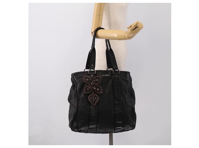 Miu Miu Tote Bag Leather Black Silver - vista 28
