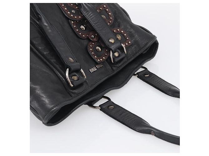 Miu Miu Tote Bag Leather Black Silver - vista 6