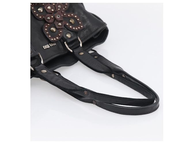 Miu Miu Tote Bag Leather Black Silver - vista 7