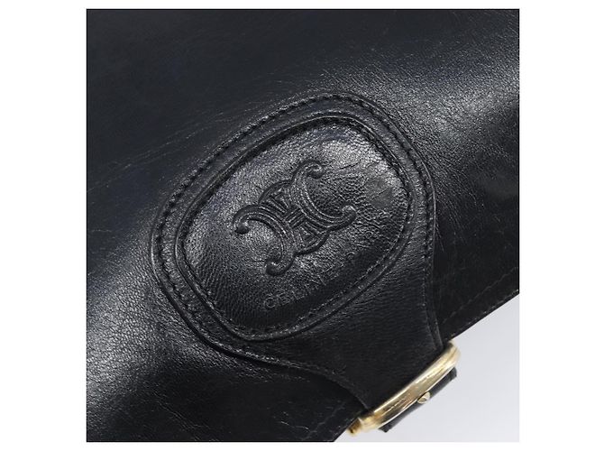 Céline CELINE Bolsa de ombro em couro preto e dourado - vista 16