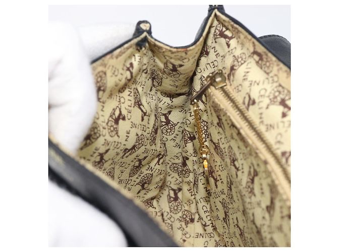 Céline CELINE Bolsa de ombro em couro preto e dourado - vista 22