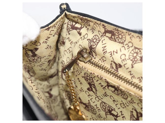 Céline CELINE Bolsa de ombro em couro preto e dourado - vista 23