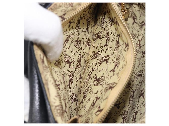 Céline CELINE Bolsa de ombro em couro preto e dourado - vista 24