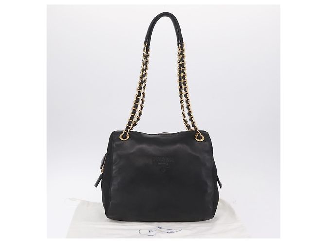 PRADA Schultertasche mit Kette aus Leder Schwarz Gold - Ansicht 27