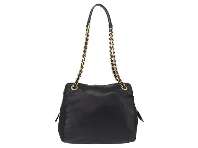 PRADA Schultertasche mit Kette aus Leder Schwarz Gold - Ansicht 3