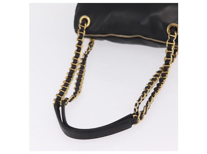 PRADA Schultertasche mit Kette aus Leder Schwarz Gold - Ansicht 7