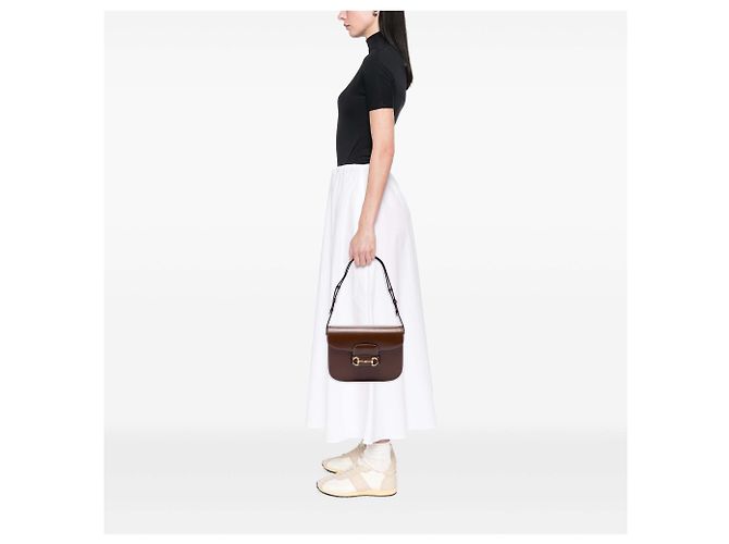 Borsa a tracolla Gucci Horsebit 1955 in pelle marrone Medium - vista 6