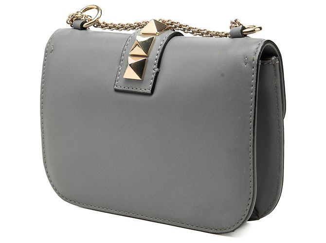 Valentino Borsa a Tracolla Rockstud Glam Lock Piccola in Pelle Grigia - vista 2
