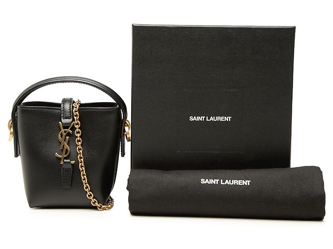 Autre Marque Borsa secchiello Le 37 Saint Laurent in pelle di vitello lucida micro nera - vista 7