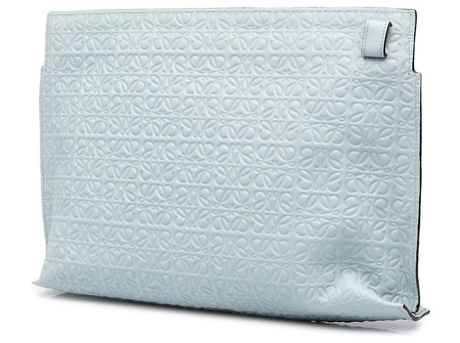 Clutch T LOEWE in pelle blu con Anagramma embossed - vista 2
