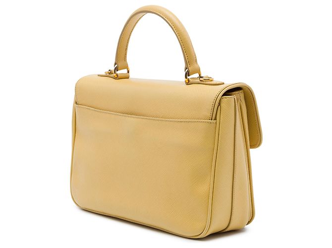 Borsa Prada Yellow Saffiano Lux Top Handle Satchel - vista 2