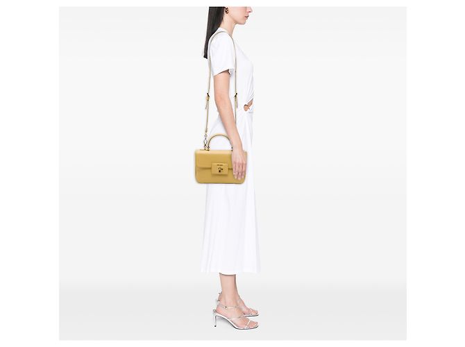 Borsa Prada Yellow Saffiano Lux Top Handle Satchel - vista 6