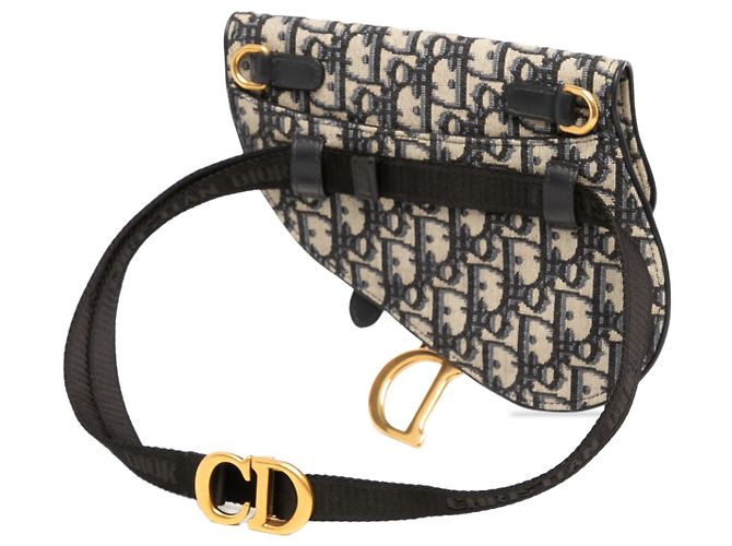 Borsa cintura Saddle Dior in tela Oblique blu - vista 3
