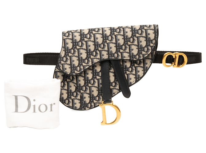 Borsa cintura Saddle Dior in tela Oblique blu - vista 7