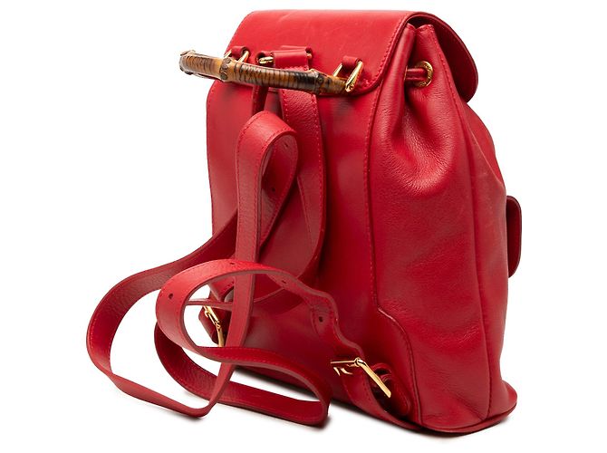 Bamboo Zaino Gucci in pelle di vitello rossa con coulisse e bambù - vista 2