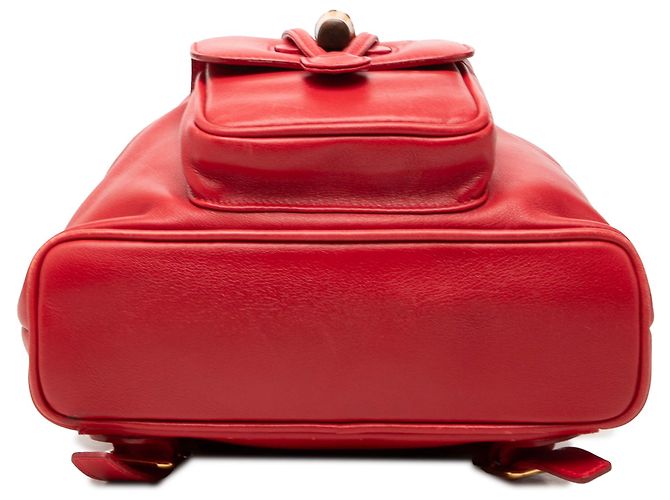 Bamboo Zaino Gucci in pelle di vitello rossa con coulisse e bambù - vista 3