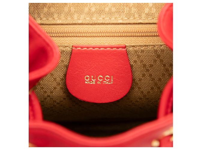 Bamboo Zaino Gucci in pelle di vitello rossa con coulisse e bambù - vista 5