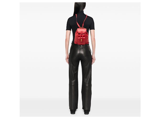 Bamboo Zaino Gucci in pelle di vitello rossa con coulisse e bambù - vista 6