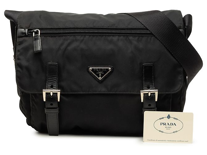 Double Bolsa Messenger Prada em Tessuto preta com zíper e fivela dupla - vista 8