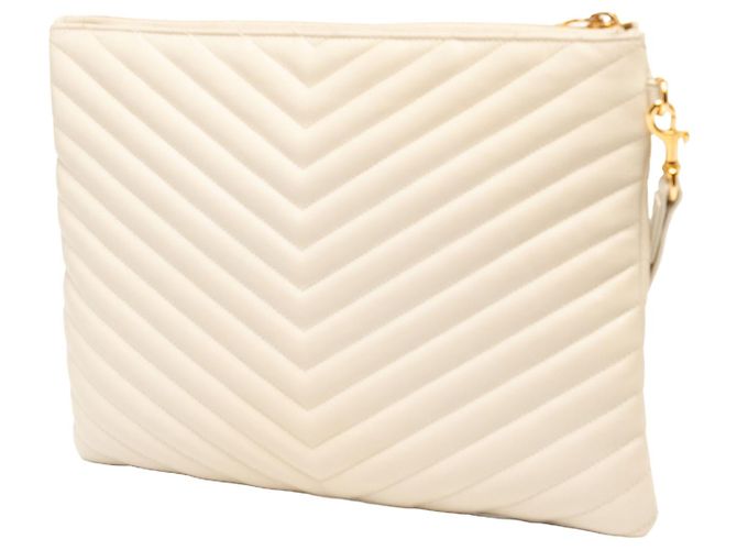 Autre Marque Pouch per tablet Saint Laurent in pelle di vitello monogram chevron bianco - vista 2