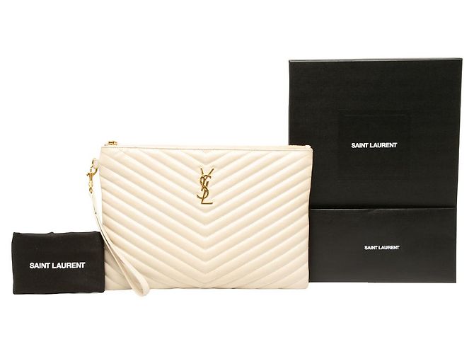 Autre Marque Pouch per tablet Saint Laurent in pelle di vitello monogram chevron bianco - vista 6