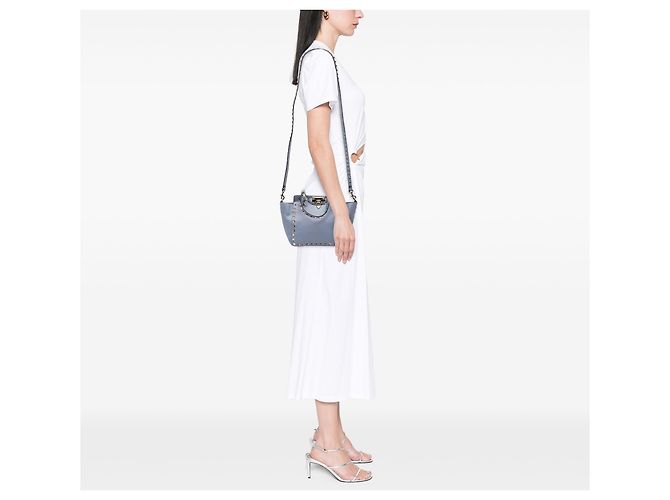 Borsa Satchel Trapeze Rockstud in pelle blu Valentino Mini - vista 6