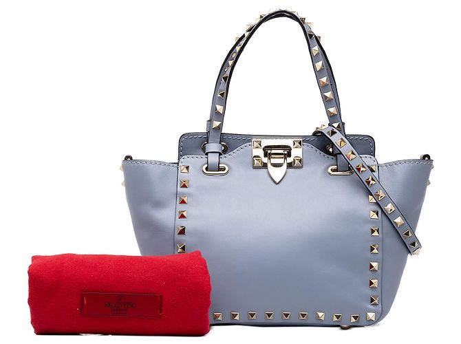 Borsa Satchel Trapeze Rockstud in pelle blu Valentino Mini - vista 7